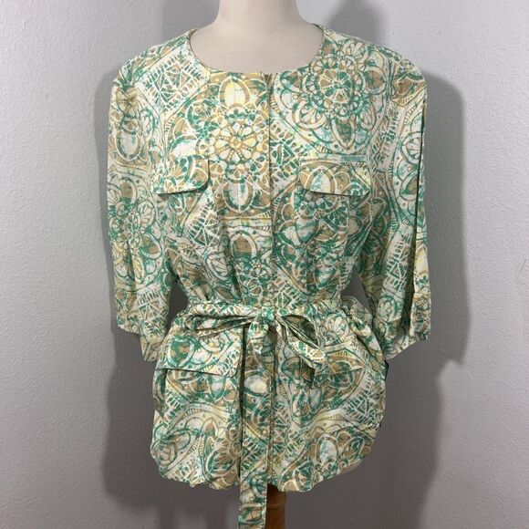 Lark Lane Blouse Womens‎ 18 Multi Linen Blend Preppy Office Siren Career Work - Picture 1 of 9